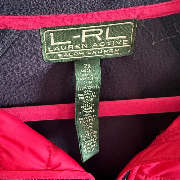 L-RL Lauren Active Ralph Lauren Quilted Puffer Fleece Jacket Pink Black 2X - Picture 2 of 3